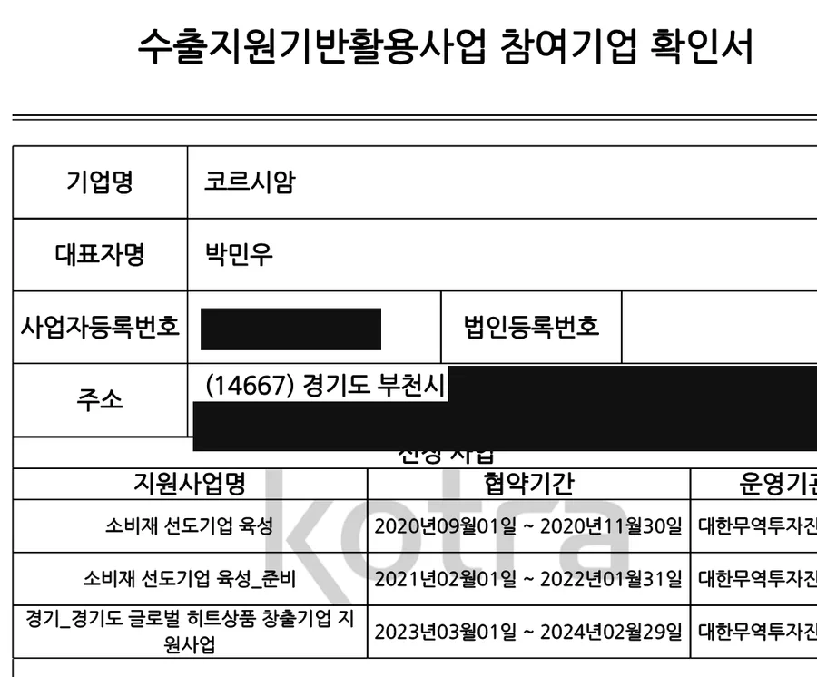 수출바우처 9,000만원 — 참여기업 확인서 원문