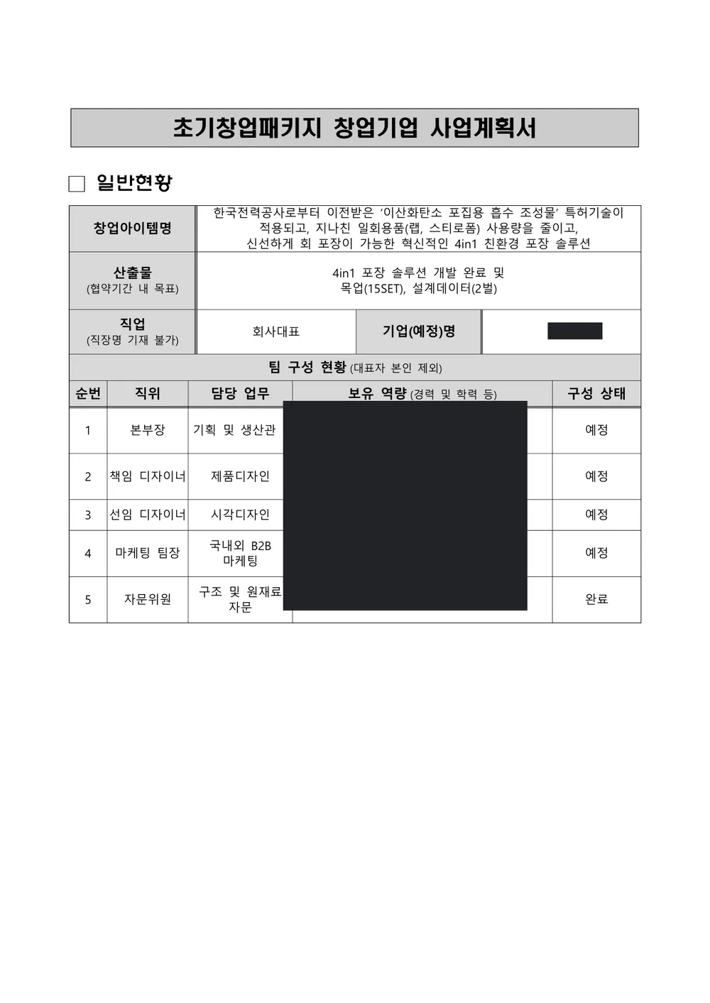 2025 초기창업패키지 1장 · 일반현황